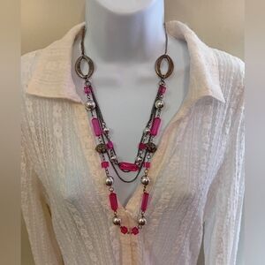 Chic Pink and Silver Layered Necklace